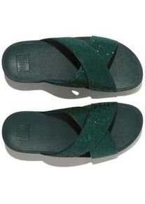 Keilpantolette fitflop "Lulu Glitterball Slide" Gr. 37, blau (petrol) Damen Schuhe Badeschuh, Slides, Sandale, Kreuzbandage mit Glitzersteine besetzt