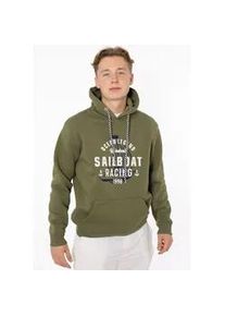 Hoodie Zwillingsherz ""Sailboat Racing" Herren" Gr. L, grün (olive) Herren Sweatshirts mit Fronttaschen und Kordel