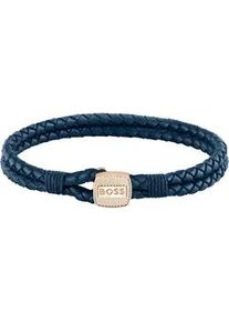 Lederarmband BOSS "SEAL, 1580667M, 1580668M" Armbänder Gr. M, Edelstahl-Leder, rosegold (roségoldfarben-blau) Herren