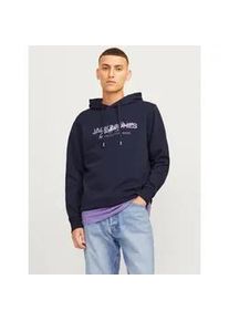 Jack & Jones Kapuzensweatshirt JACK & JONES "JJALVIS SWEAT HOOD" Gr. L, blau (navy blazer) Herren Sweatshirts