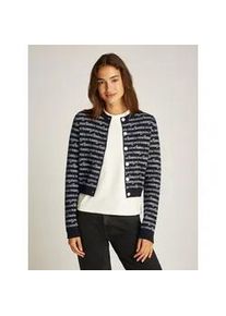 Strickjacke Tommy Jeans "TJW CRP SCRIPT AOP CARDIGAN" Gr. L (40), schwarz Damen Strickjacken mit Allover-Label-Muster