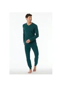 Schlafanzug Schiesser ""Casual Essentials"" Gr. 50, blau (811-pertrol) Herren Homewear-Sets mit bequemen Bündchen