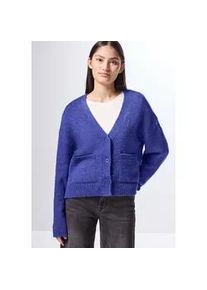 Cardigan STREET ONE STUDIO Gr. 46, force blue mel. Damen Strickjacken mit V-Ausschnitt