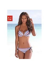 Push-Up-Bikini-Top s.Oliver "Barcelona" Gr. 40, Cup B, bunt (blau-rosé-gestreift) Damen Bikini-Oberteile wattierte Cups, mit eingearbeiteter Verstärkung, im Nacken zu binden