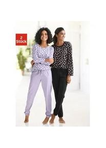 Pyjama Vivance DREAMS Gr. 36/38, lila (flieder, schwarz) Damen Homewear-Sets mit Sternenmuster