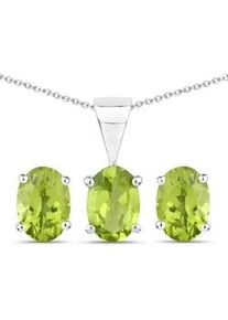 Paar Ohrstecker VIRA JEWELS "Silber 925 rhodiniert Ohrringe und Halskette mit echtem Peridot" Gr. ONE-SIZE, 2,49 ct, Silber 925 (Sterlingsilber), weiß (weiß, grün) Damen