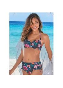 Bügel-Bandeau-Bikini-Top Sunseeker "Modern" Gr. 42, Cup D, blau (marine-bedruckt) Damen Bikini-Oberteile mit Blumenprint