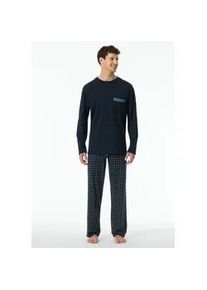 Pyjama Schiesser ""Comfort Nightwear"" Gr. 54, blau (804-nachtblau) Herren Homewear-Sets mit V-Ausschnitt und aufgesetzter Brusttasche