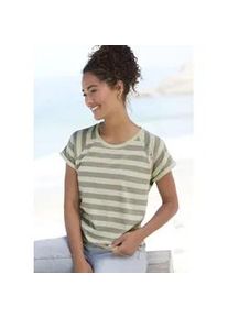 T-Shirt ELBSAND "Calisa" Gr. XL (42), grün (pastellgrün, grau) Damen Shirts mit Streifenmuster, sportliches Kurzarmshirt aus Baumwoll-Mix