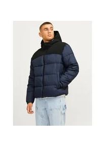 Jack & Jones Steppjacke JACK & JONES "JJMOON HOOD PUFFER" Gr. L, blau (navy blazer detail:blocking) Herren Jacken