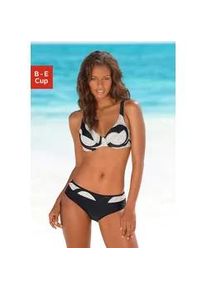 Bügel-Bikini Lascana Gr. 44, Cup E, schwarz (schwarz-bedruckt) Damen Bikini-Sets seitlich extra höher geschnitten, verstellbare Träger