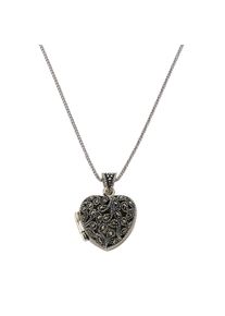 ZEEme Damen Kette mit Anhänger "Silber 925 oxidiert Medaillon Herz-Form mit 25x Markasit", 45cm, Silber 925 (Sterlingsilber), L: 45cm B: 21.0mm,