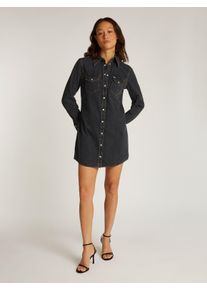 Tommy Jeans Damen Jeanskleid "RGLR WESTERN DRESS WASHED BLACK", schwarz, casual, Gr. XS, unifarben, Denim/Jeans, Obermaterial: 100% Baumwolle,