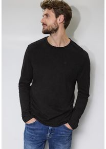Street One MEN Herren Langarmshirt, schwarz, casual, Gr. S, unifarben, Web, 100% Baumwolle , Shirts, aus reiner Baumwolle