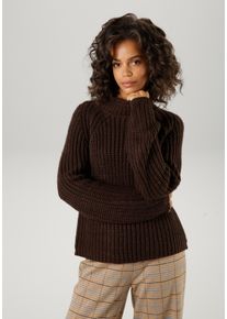 Aniston CASUAL Damen Strickpullover, braun, casual, Gr. 34, unifarben, Grobstrick, Obermaterial: 100% Polyacryl, Pullover, mit Rollkante am Stehkragen
