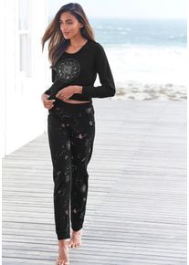 Vivance Dreams Damen Pyjama, Gr. 32, schwarz, Single Jersey, Obermaterial: 100% Baumwolle, bedruckt, gemustert, Basic, Homewear-Sets, mit Galaxy-Print