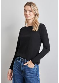 Street One Damen Langarmshirt, schwarz, casual, Gr. 42, unifarben, Web, 95% Baumwolle, 5% Elasthan, Shirts, mit U-Boot-Ausschnitt
