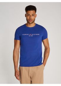 Tommy Hilfiger Herren T-Shirt "TOMMY LOGO TEE", blau, casual, Gr. XL, unifarben, bedruckt, Jersey, Obermaterial: 100% Baumwolle, Shirts, aus reiner,