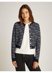 Tommy Jeans Damen Strickjacke "TJW CRP SCRIPT AOP CARDIGAN", schwarz, casual, Gr. XS, gemustert, Strick, Obermaterial: 95% Baumwolle, 5% Polyamid,