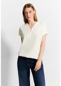 Cecil Damen Kurzarmbluse, weiß, casual, Gr. XL, unifarben, Stoff, 55% Polyester, 44% Viskose, 1% Elasthan, Blusen, aus softem Materialmix