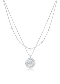 Elli Damen Gliederkette "Layer Coin Ornament Münze Zirkonia 925 Silber", 40, ohne Stein, Silber 925 (Sterlingsilber), L: 40cm, silber, Silber 925