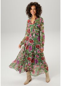 Aniston CASUAL Damen Maxikleid, bunt, Gr. 48, bedruckt, geblümt, Batikmuster, Chiffon, Web, Obermaterial: 100% Polyester. Futter: 100% Polyester,