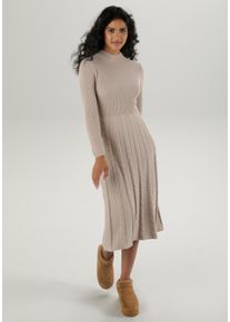 Damen Strickkleid, beige, elegant, Gr. 38, Aniston SELECTED, unifarben, Zopfmuster, Strick, Obermaterial: 100% Polyester, Kleider, mit