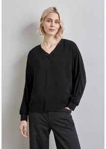 Street One Damen Langarmbluse, schwarz, casual, Gr. 36, unifarben, Stoff, 100% Viskose, Blusen, mit V-Ausschnitt