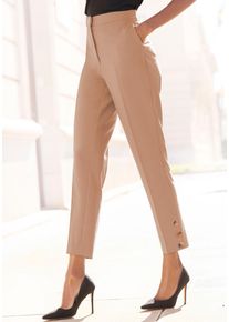 Lascana Damen Anzughose, braun, modisch, Gr. 34, unifarben, Twill, Obermaterial: 75% Polyester, 20% Viskose, 5% Elasthan, Hosen, mit Knöpfen am
