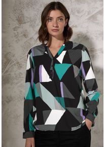 Cecil Damen Langarmbluse, schwarz, casual, Gr. XL, gemustert, Stoff, 100% EcoVero Viscose Lenzing, Blusen, mit grafischem Muster