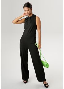 Damen Jumpsuit, schwarz, elegant, Gr. 46, Aniston SELECTED, unifarben, Milano Rib, Obermaterial: 70% Viskose, 25% Polyester, 5% Elasthan, Overalls,