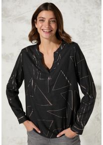 Cecil Damen Langarmbluse, schwarz, casual, Gr. XS, bedruckt, Stoff, 100% Viskose, Blusen, mit geschlitztem Rundhalsausschnitt