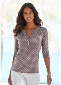 Lascana Damen Blusenshirt "mit Knopfleiste", grau, casual, Gr. 36, gemustert, Single Jersey, Obermaterial: 65% Polyester (REPREVE), 35% Viskose,