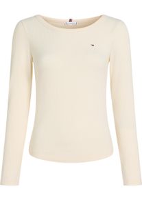 Damen Langarmshirt "Shirt CRV SLIM 5X2 RIB O", beige, casual, Gr. 46, Tommy Hilfiger Curve, unifarben, Single Jersey, Obermaterial: 95% Viskose, 5%