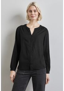 Street One Damen Langarmbluse, schwarz, casual, Gr. 34, unifarben, Stoff, 100% Viskose, Blusen, mit Spitzendetails