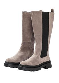 sheego Damen Weitschaftstiefel "Große Größen", Gr. 39, grau, Obermaterial: 100% Leder, modisch, Schuhe, aus Echtleder, mit Stretcheinsatz