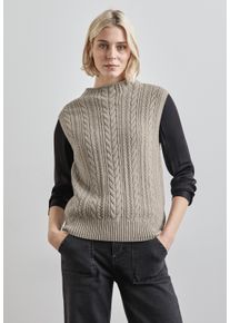 Street One Damen Kurzarmpullover, beige, casual, Gr. 34, gemustert, Web, 35% Baumwolle, 32% Polyacryl, 28% Polyester, 5% Elasthan, Pullover, mit