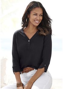 Lascana Damen Blusenshirt "mit Knopfdetails", schwarz, casual, Gr. 32, unifarben, Single Jersey, Obermaterial: 65% Polyester (REPREVE), 35% Viskose,