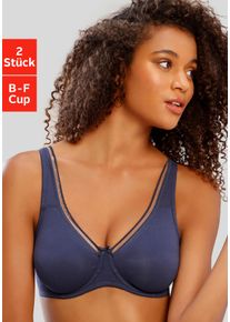 Petite Fleur Damen Minimizer-BH, Gr. 105, blau, Jersey, Obermaterial: 95% Baumwolle, 5% Elasthan, Basic, BHs, aus Baumwolle mit nahtlosen Cups, Basic