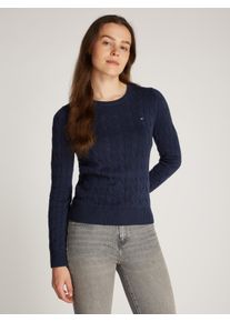 Tommy Hilfiger Damen Rundhalspullover "CO CABLE VAR LS C-NK SWT", blau, casual, Gr. XXL, unifarben, Strick, Obermaterial: 100% Baumwolle, Pullover,
