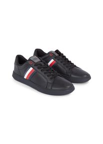 Tommy Hilfiger Herren Sneaker "ESSENTIAL LEATHER CUPSOLE", Gr. 43, schwarz, Leder, sportlich, Schuhe, mit typischen Streifen, Freizeitschuh,