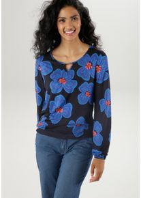 Damen Langarmshirt, blau, feminin, Gr. 44, Aniston SELECTED, bedruckt, geblümt, Single Jersey, Obermaterial: 95% Viskose, 5% Elasthan, Shirts, mit