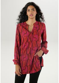 Damen Longbluse, rot, modisch, Gr. 36, Aniston SELECTED, bedruckt, gemustert, Web, Obermaterial: 100% Viskose, Blusen, mit asymmetrischem Saum und