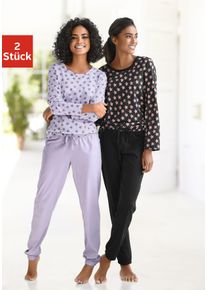 Vivance Dreams Damen Pyjama, Gr. 36, lila, Single Jersey, Obermaterial: 100% Baumwolle, Basic, Homewear-Sets, mit Sternenmuster