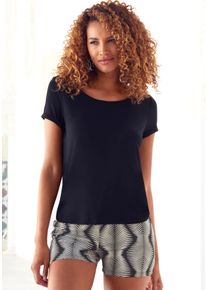 Lascana Damen Pyjamaoberteil, Gr. 36, schwarz, Single Jersey, Obermaterial: 95% Viskose, 5% Elasthan, unifarben, modisch, Shirts, aus weicher