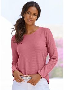 Lascana Damen Langarmshirt "mit Streifenstruktur", lila, Basic, Gr. 32, unifarben, Jersey, Obermaterial: 100% Baumwolle, Shirts, aus weicher