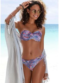 Lascana Damen Bügel-Bandeau-Bikini-Top "Breese", blau, Gr. 32, bedruckt, Recycling-Polyamid, Bikini-Oberteile, im tropischen Design