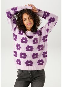 Aniston CASUAL Damen Strickpullover, lila, modisch, Gr. 42, gemustert, Jacquardmuster, geblümt, Strick, Obermaterial: 35% Viskose, 30% Polyacryl, 20%
