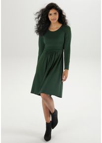 Damen Jerseykleid, grün, Basic, Gr. 42, Aniston SELECTED, unifarben, Single Jersey, Obermaterial: 95% Viskose, 5% Elasthan, Kleider, mit gerafftem