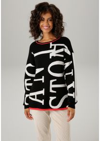 Aniston CASUAL Damen Strickpullover, schwarz-weiß, modisch, Gr. 34, gemustert, Jacquardmuster, Strick, Obermaterial: 50% Viskose, 26% Polyamid, 24%